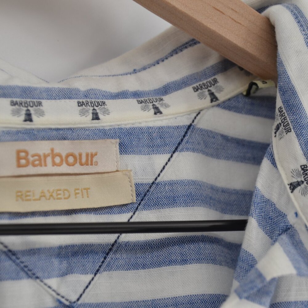 Barbour Craster Striped Button Down Shirt Blue White Cotton Relaxed Women's ? - Picture 6 of 9
